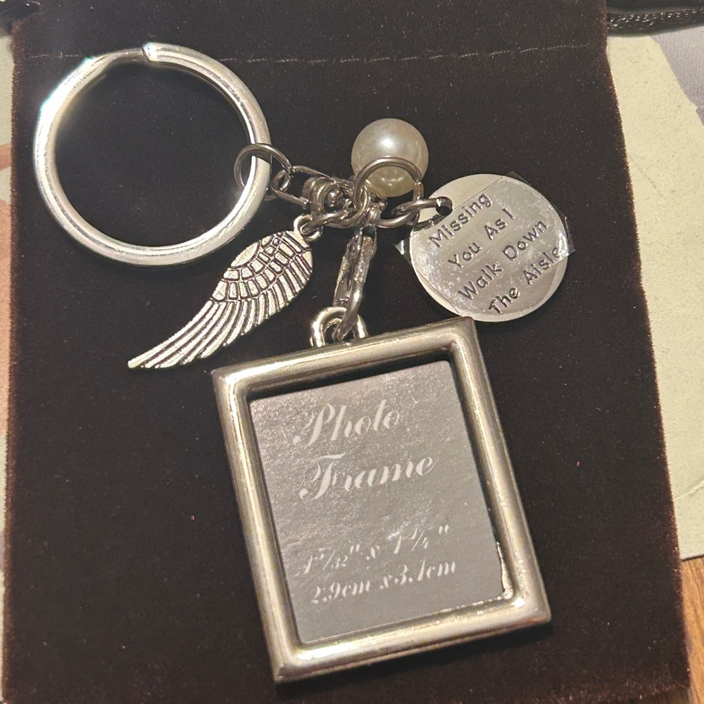 Wedding Memorial Keychain w Photo Frame “MISSING YOU AS I WALK DOWN THE AISLE”